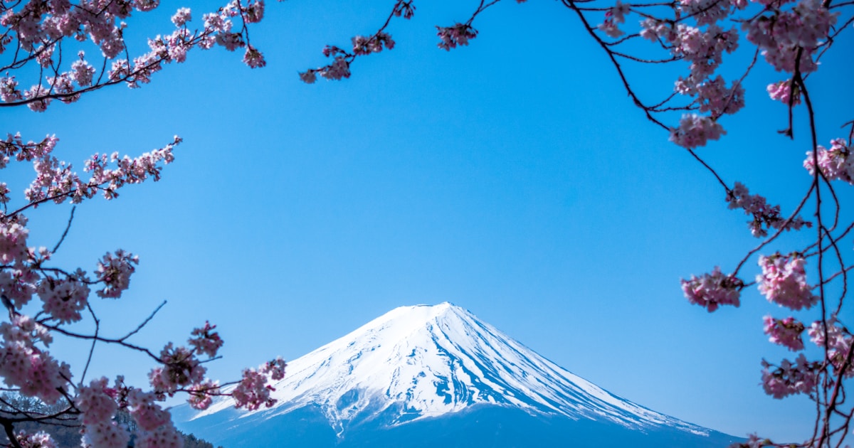朝焼けに染まる雪山の風景